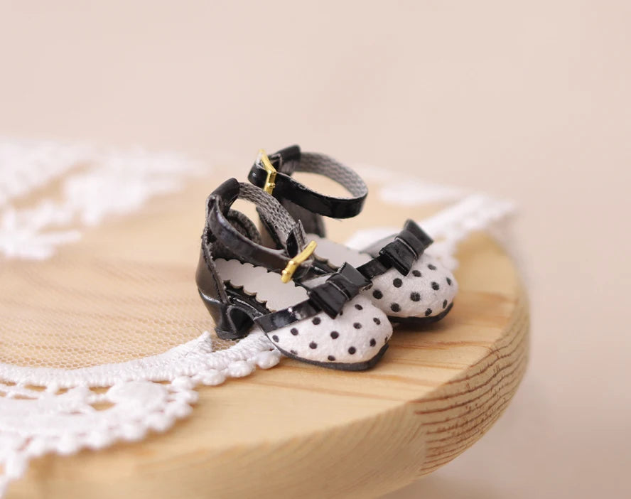 ICY DBS Blyth doll shoes polka dot elegant chunky heeled high heels toy gift