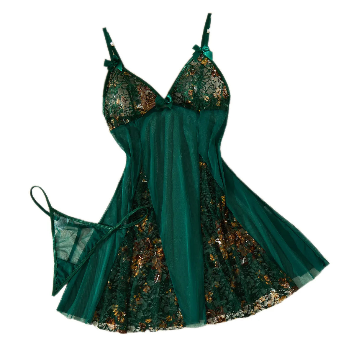 Green Floral Mesh Nightgown