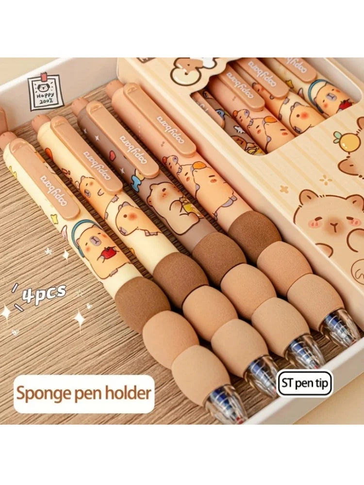 Set of 4 Capybara-Themed Erasable Gel Pens Point of 0.5 Mm Soft Grip Barrel Perfect Gift Choice Office And School Supplies