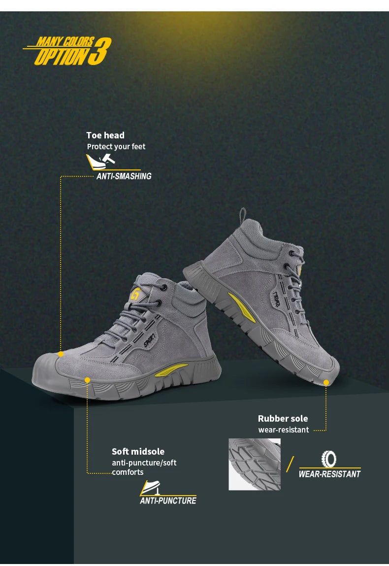 GUYISA Men's Anti-Shock and Anti-Penetration Work Shoes with Rubber Soles