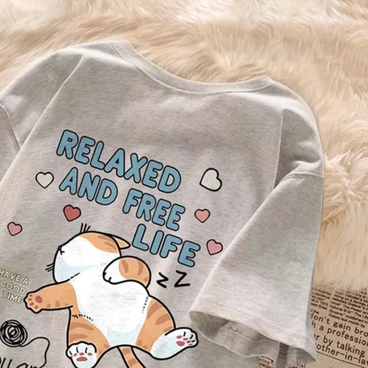 Women's Lazy Cat Graphic T-Shirt