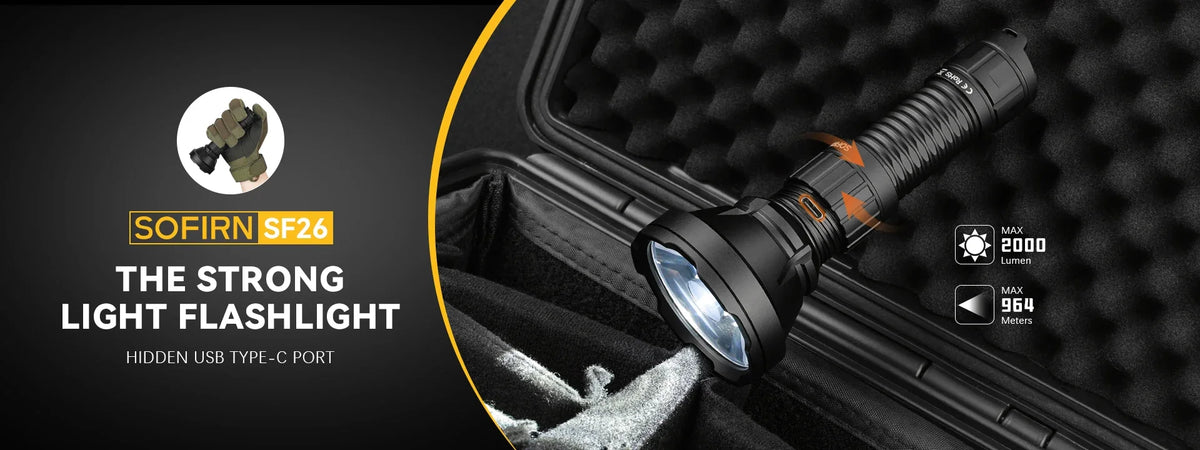 Sofirn SF26 2000lm SFT40 LED 6000K Tactical Flashlight Type-C Rechargeable Protable Powerful 21700 Torch Camping EDC Flashlight