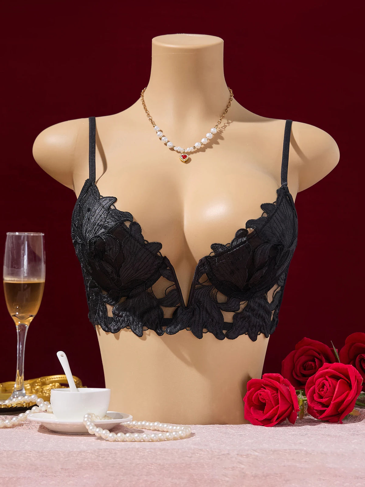 Women's Floral V-Neck One-Piece Lingerie