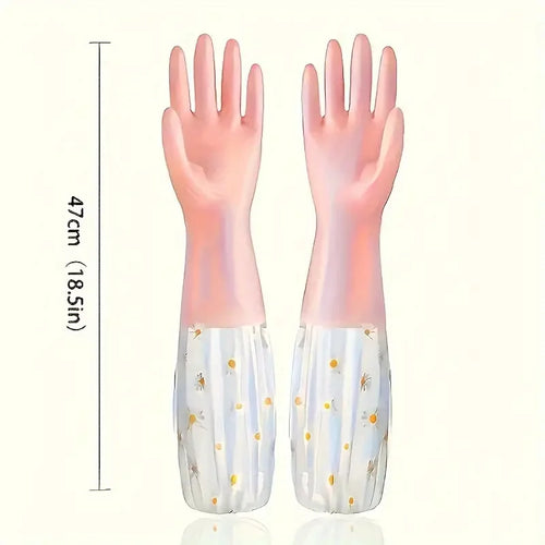 1 Pair Durable Waterproof PVC Cleaning Gloves Non-Slip Dishwashing Gloves for Kitchen Household Laundry Gloves Multipurpose
