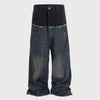 PFNW Niche Colorblock Patchwork Wide Leg Blue Jeans Men's Spring 2025 New Straight Double Waist Design Denim Trousers 28W6048