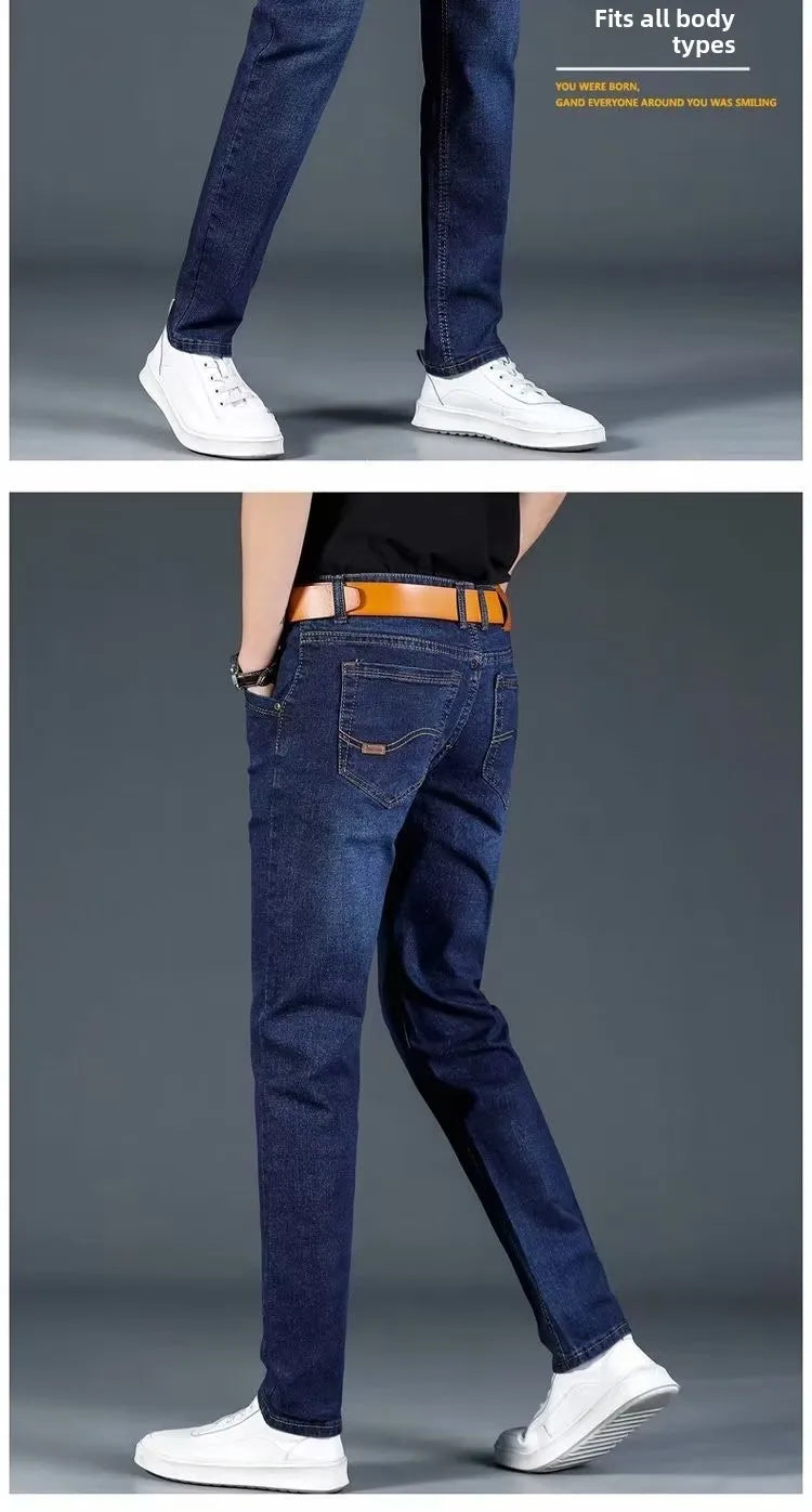 Slim Fit Casual Straight Leg Jeans Men's Lightweight Stretchy Loose Fit Classic Style Youthful Fashion Spring Summer