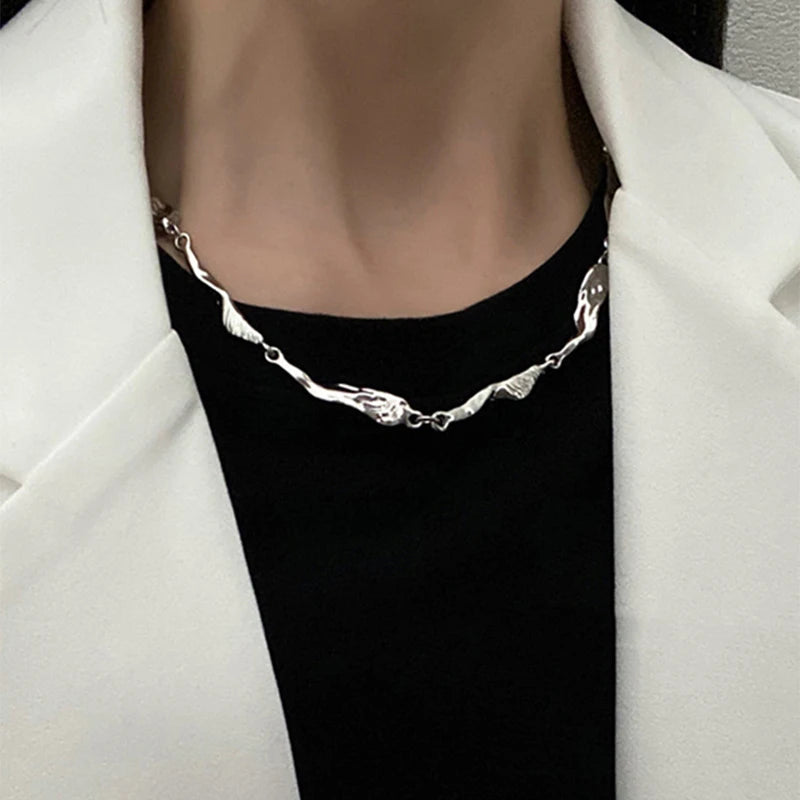Korean Kpop Irregular Zircon Chain Necklace For Women Punk Grunge Geometric Short Choker Clavicle Chain Necklaces Egirl Jewelry