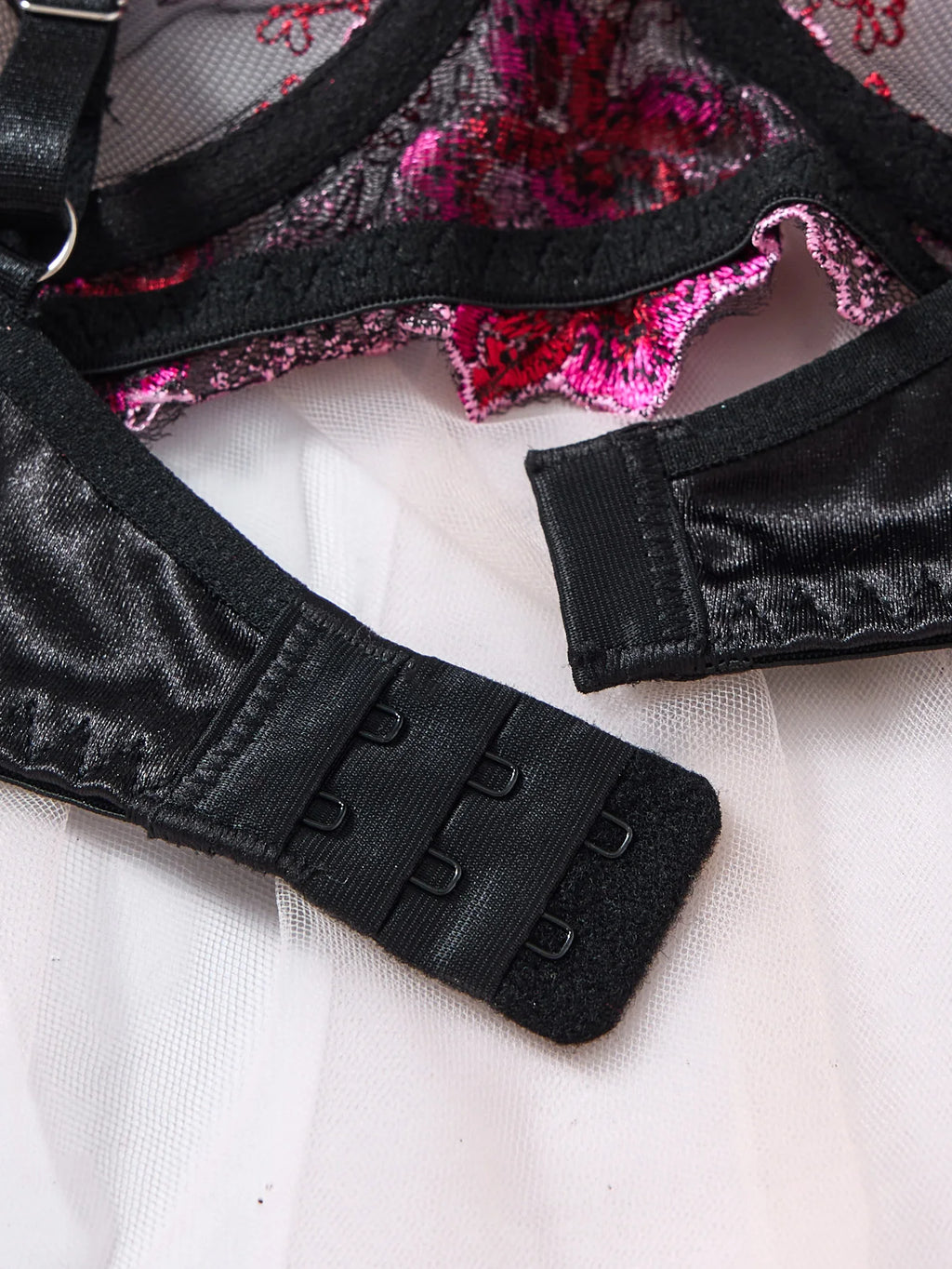 Hot Pink Floral Embroidered Bra & Thong Set