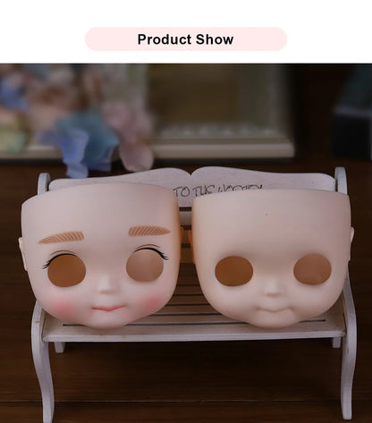 Blyth 1/6 doll hand drawn makeup face shell Blank Makeup DIY frosted face handmade