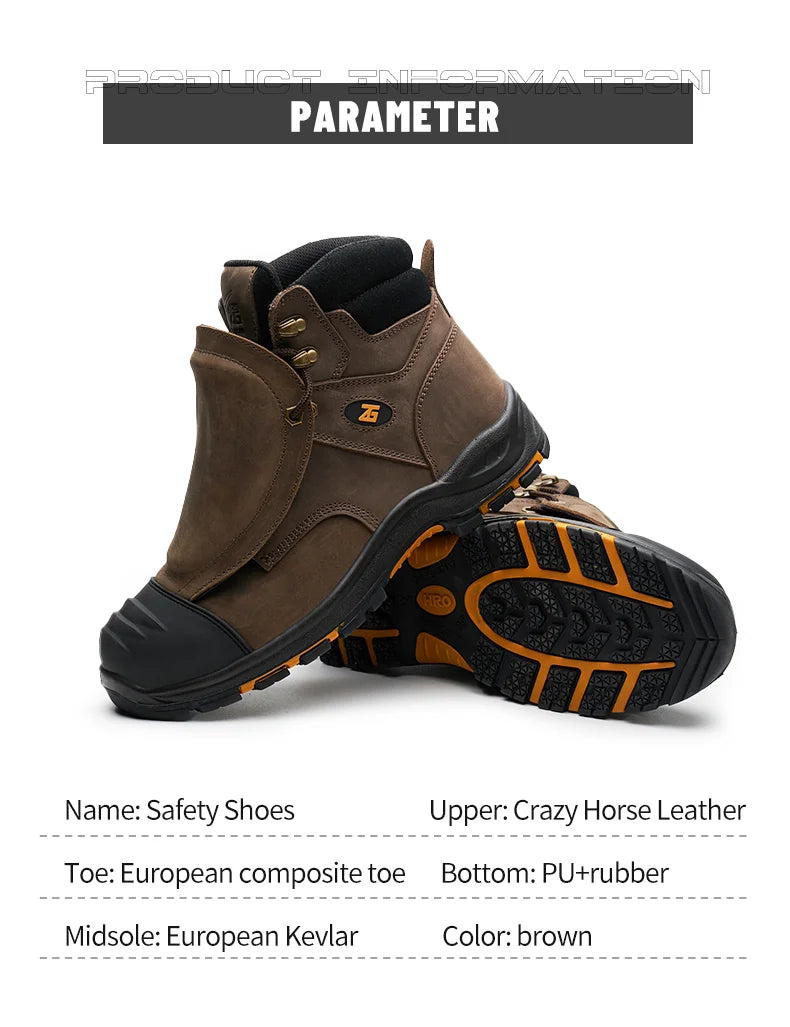 Genuine Leather Work Safety Boots Men High Temperature Resistant Welding Shoes Puncture-Proof Indestructible Shoes Work Boots