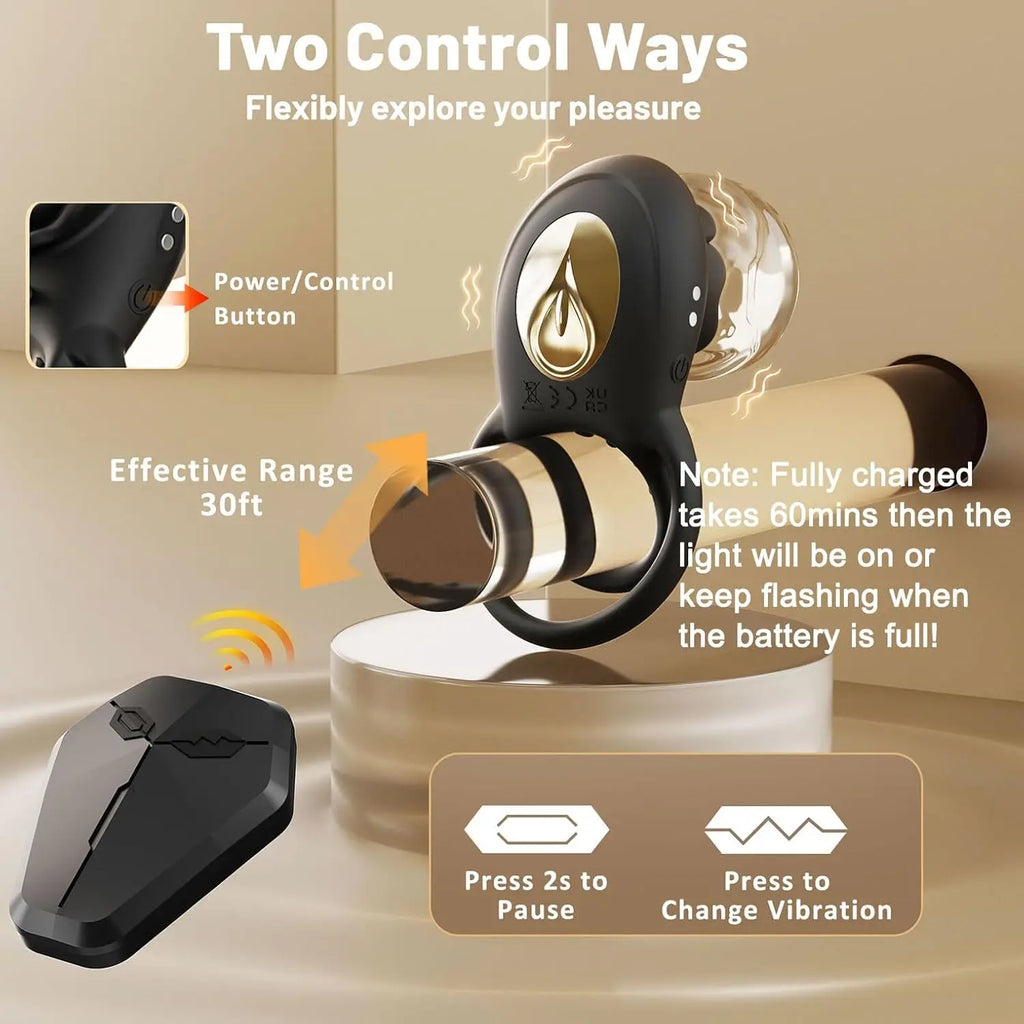 Vibrating Cock Ring Adult Sex Toys for Men, Silicone Penis Ring with Rose Clitoral Remote Control Vibrator Couples Sex Toys
