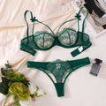 Green Floral Lace Bra & Thong Set