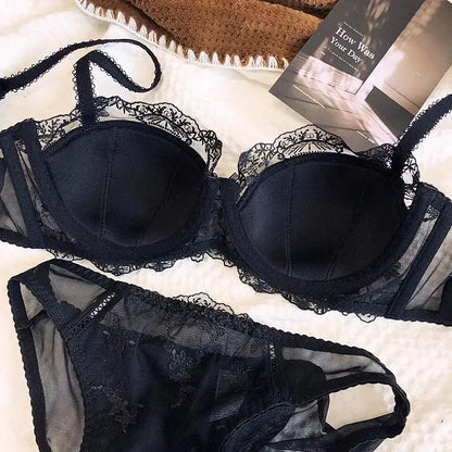 Women's Embroidered Lace Support Bra Set
