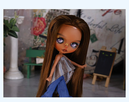 ICY DBS Blyth 1/6 Doll Hand drawn Set Black Skin Long Eyelash Sleeping Eye Special Eye