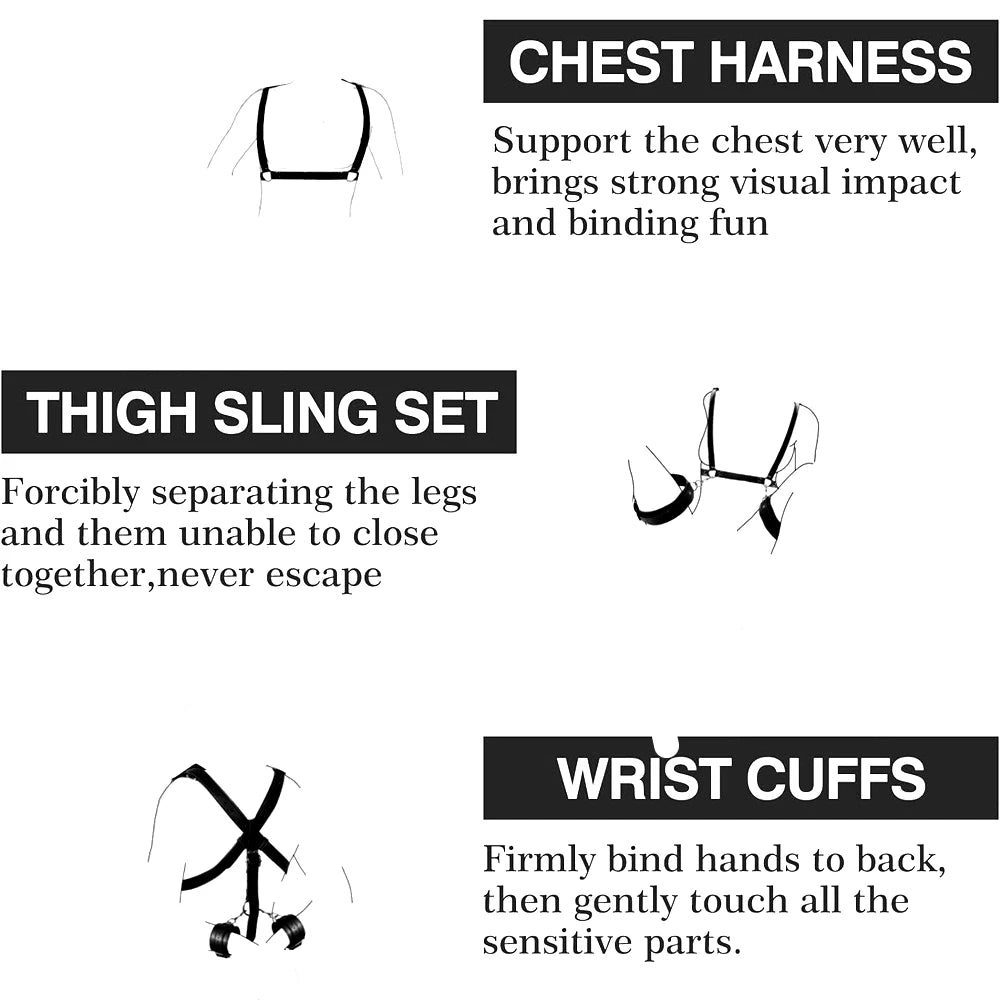 Erotic Toys Kits Adjustable Bondage Reverse Handcuffs Metal Anal Hook Binding Belt Sets Sex Toy For Couples BDSM Adult Toys