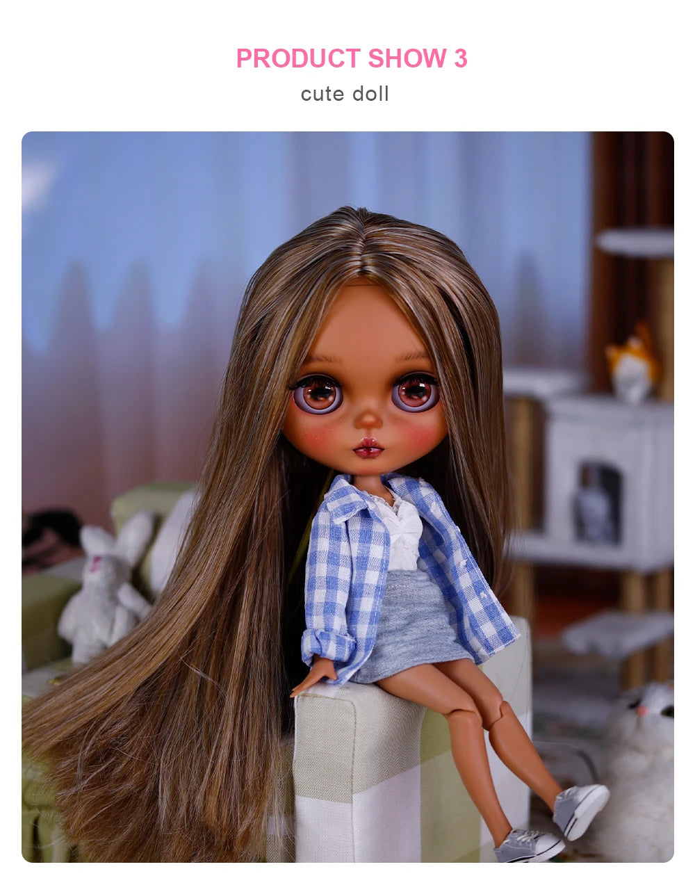 ICY DBS Bryce 1/6 Hand-Painted Doll Set Doll with Black skin, Long Lashes, and Sunspots SD Version