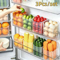 3Pcs BPA-Free Clear Refrigerator Storage Box Space-Saving Kitchen Organization Food Sorting Boxes for Fridge Door & Counter