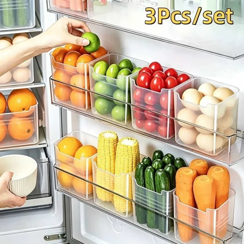 3Pcs BPA-Free Clear Refrigerator Storage Box Space-Saving Kitchen Organization Food Sorting Boxes for Fridge Door & Counter