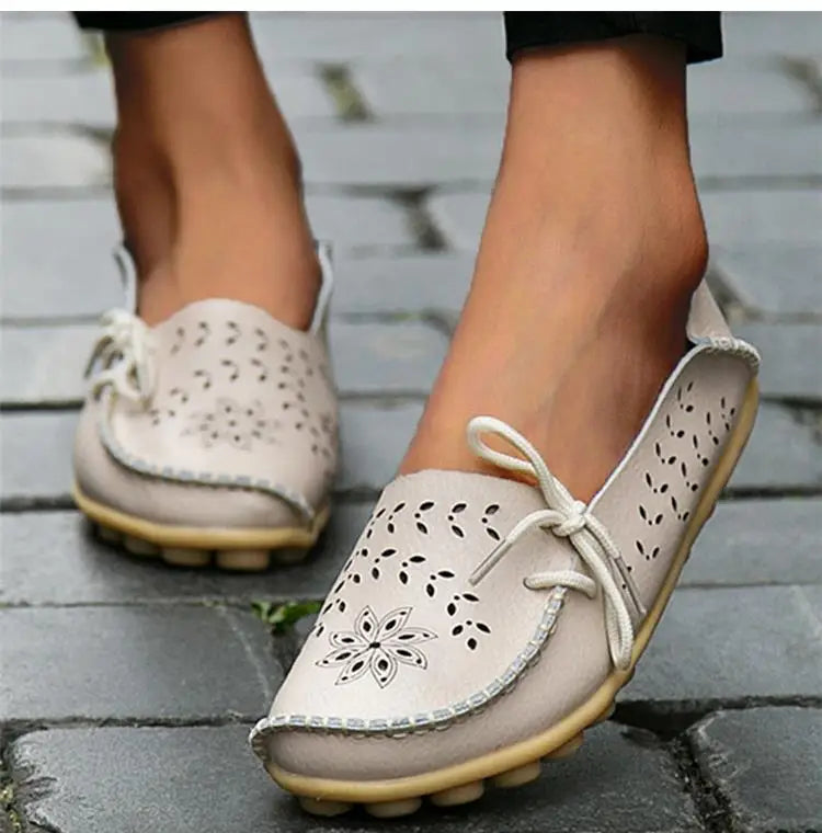 Women's Leather Ballet Flats — Hollow Slip-On Ballerina Shoes