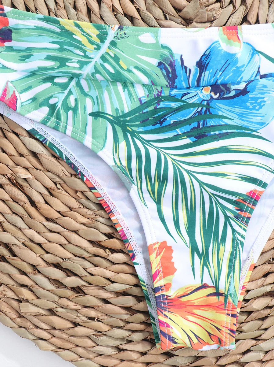 Women's Pink Leaf Print Bikini Set
