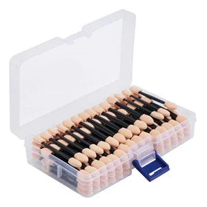 Cuttte 50/100PCS Disposable Dual Sides Eye Shadow Sponge Applicators with Container,  Length Eyeshadow Brushes Makeup Applicator