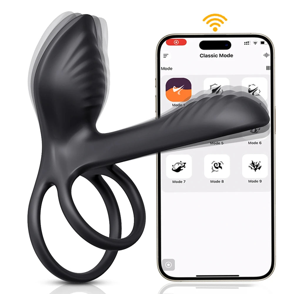 Vibrating Cock Ring Adult Sex Toys for Men, Penis Ring Vibrator with Clitoral Stimulator, APP Remote Control Male Couple Sex Toy