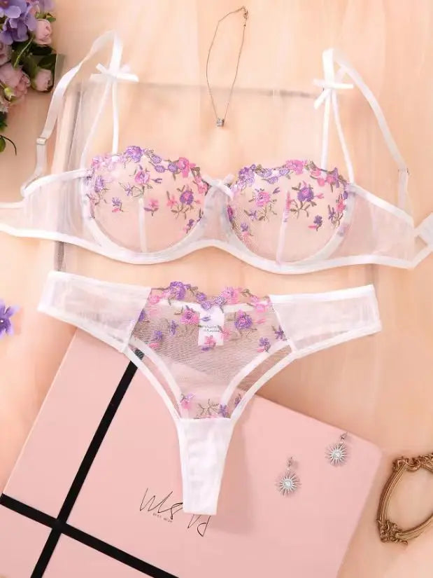 Women's Floral Embroidered Bra & Panty Set
