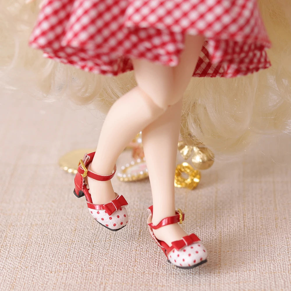 ICY DBS Blyth doll shoes polka dot elegant chunky heeled high heels toy gift