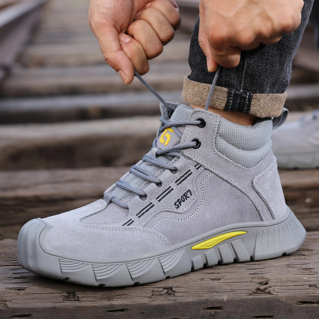 GUYISA Men's Anti-Shock and Anti-Penetration Work Shoes with Rubber Soles