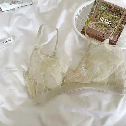 Sexy Lingerie Set Women's French Super Fairy Lace Mesh Thin Cup Rabbit Ear Cup Anti Bump Anti Sag Underwired Bra