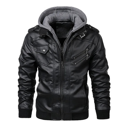 Men's Hooded Faux Leather Biker Jacket