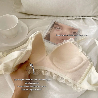 Women's Embroidered Lace Wireless Bra Set
