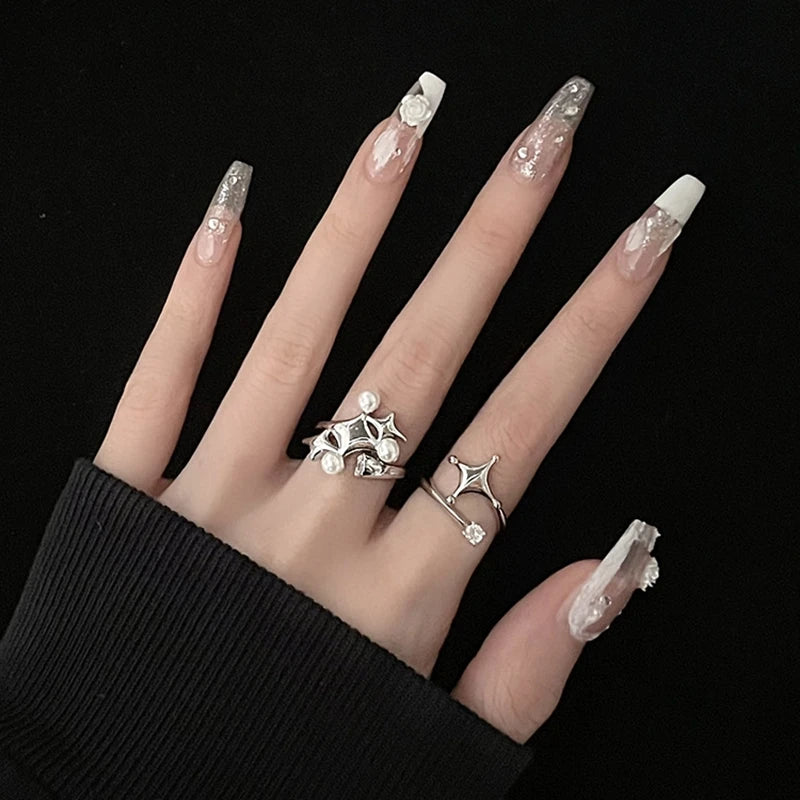 Irregular Cross Star Opal Rings Y2K Natural Stone Star Ring for Women Men Couple Rings Moonstone Zircon Ring Unisex Jewelry 2024