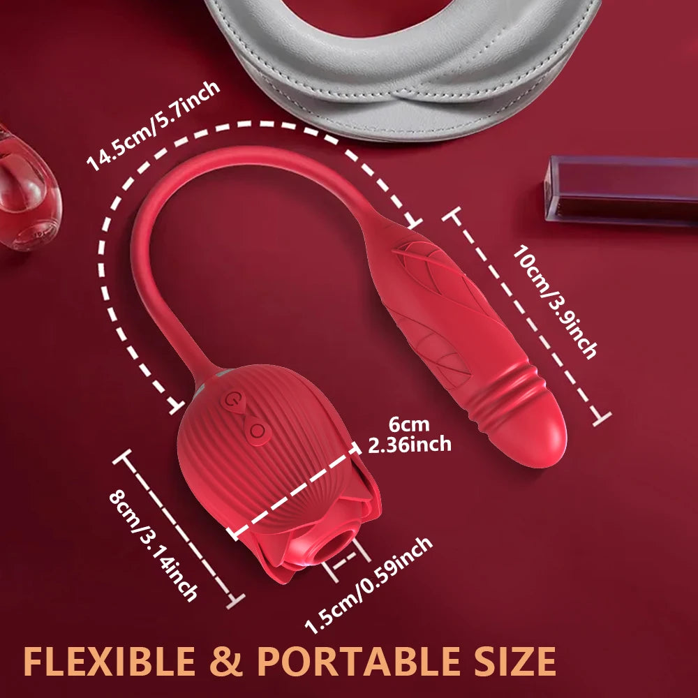 Vibrator Dildo Sex Toys for Women - Rose Sex Toy with Thrusting G Spot Vibrators & Sucking Modes for Clitoral Nipple Stimulation