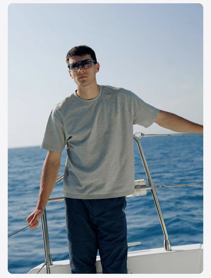 SIMWOOD 2026 Summer New 【Oversize Short Length】240gsm Moisture Wicking Quick Dry T-shirt Men Two-Tone Color Design Tops