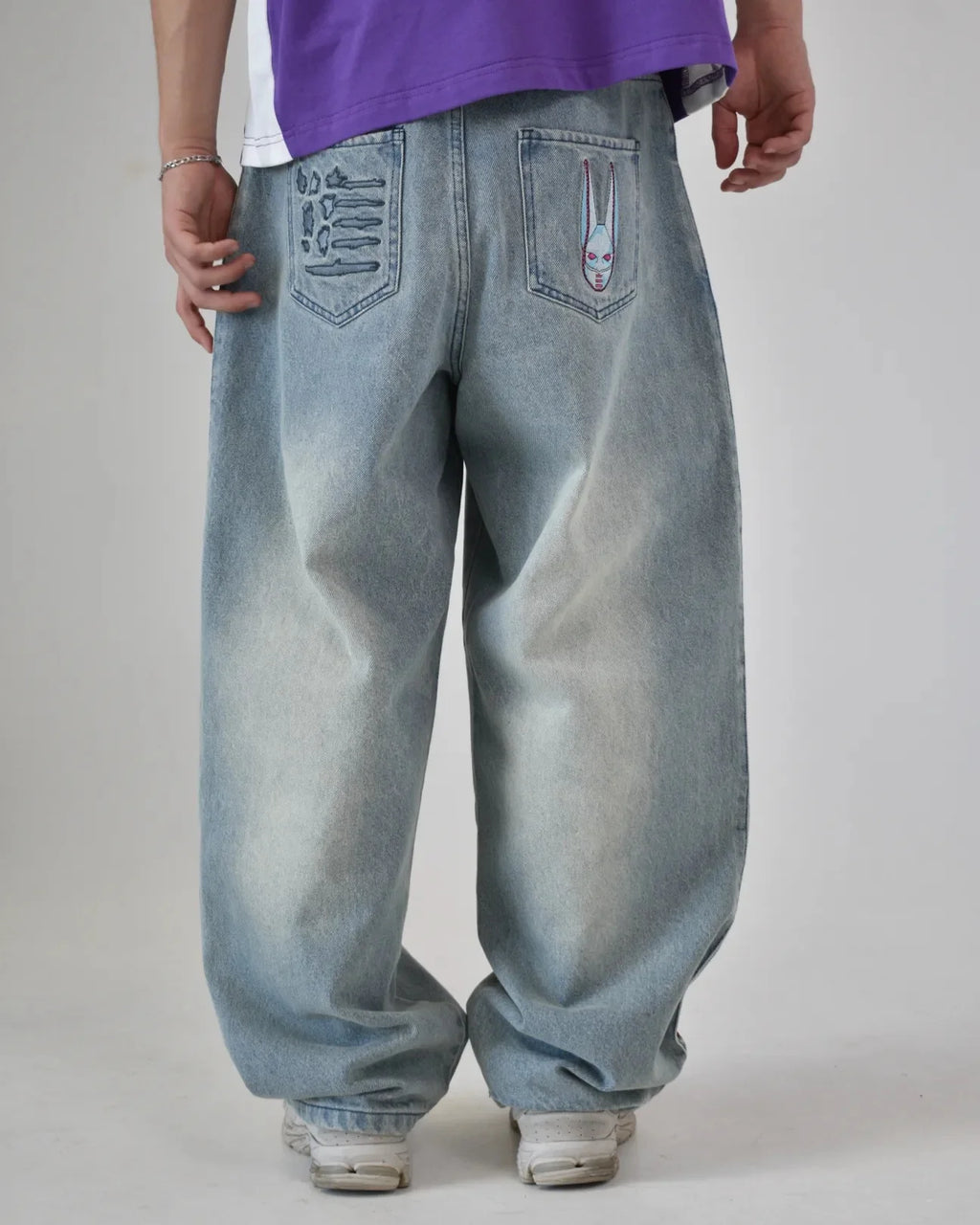 Y2K Men D4C JoJo High Waist Baggy Jeans Women Pink Heart Side Embroidery Loose Fit Washed Denim Pants Streetwear Wide Leg Pants