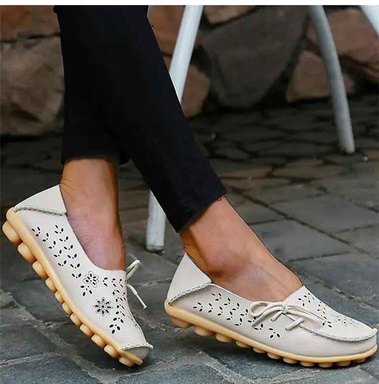 Women's Leather Ballet Flats — Hollow Slip-On Ballerina Shoes