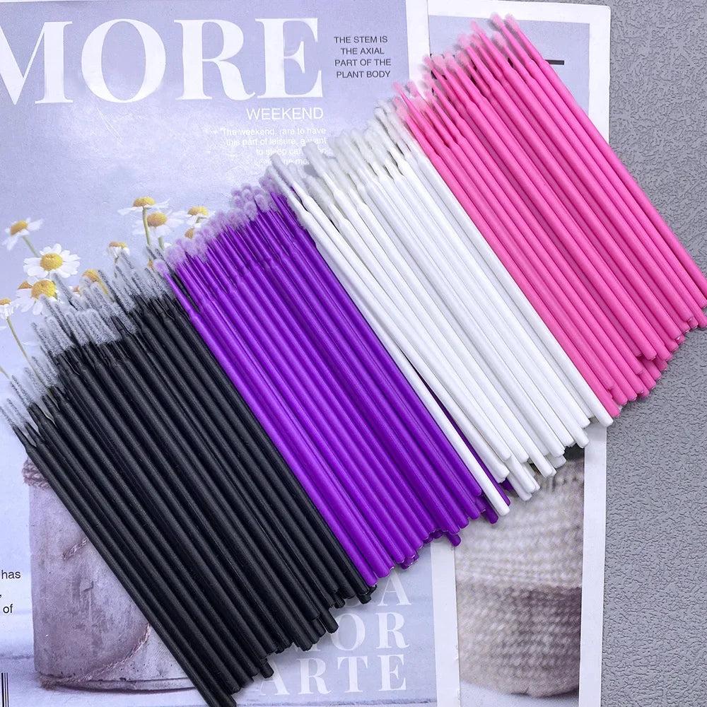 100/500pcs Eyelash Cleaning Brush Lash Extension Micro Cotton Swab Individual Eyelashes Microbrush Beauty Makeup Clean Remover