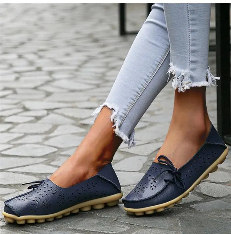 Women's Leather Ballet Flats — Hollow Slip-On Ballerina Shoes