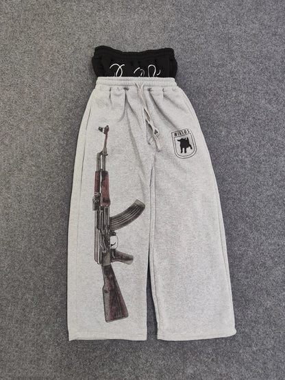Y2K High-Waisted Printed Embroidered Street Guard Pants Spring Summer Casual Straight Leg Double Waist Design Fashionable