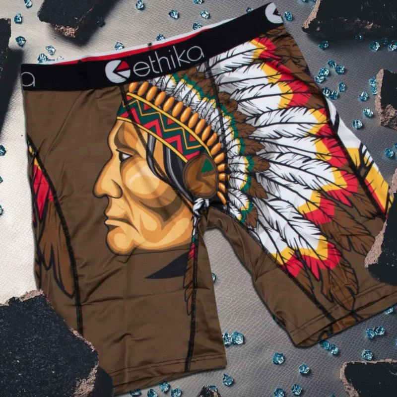ETHIKA 1Pcs Men Underwear Boxers Breathable Mesh Crotch Man Underpants Plus Size Mens Panties L-3XL Printed Men's Boxers Briefs