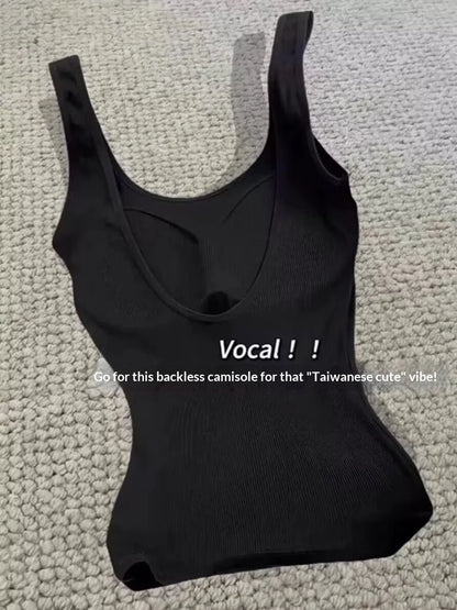 Sexy Backless Square Neck Camisole with Chest Cushion, Women's Hot Selling Outerwear Base, Slim Fit, Strapless Solid Color Top
