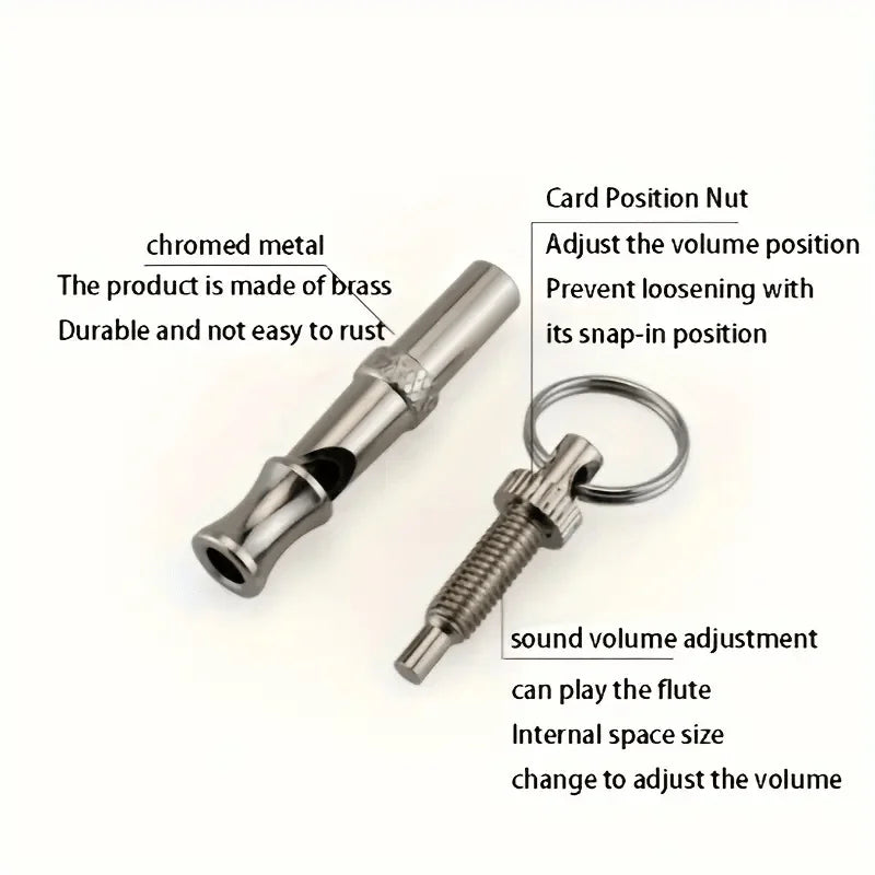 Adjustable Pitch Dog Whistle – Stainless Steel, Keychain, Stop Barking & Recall Training