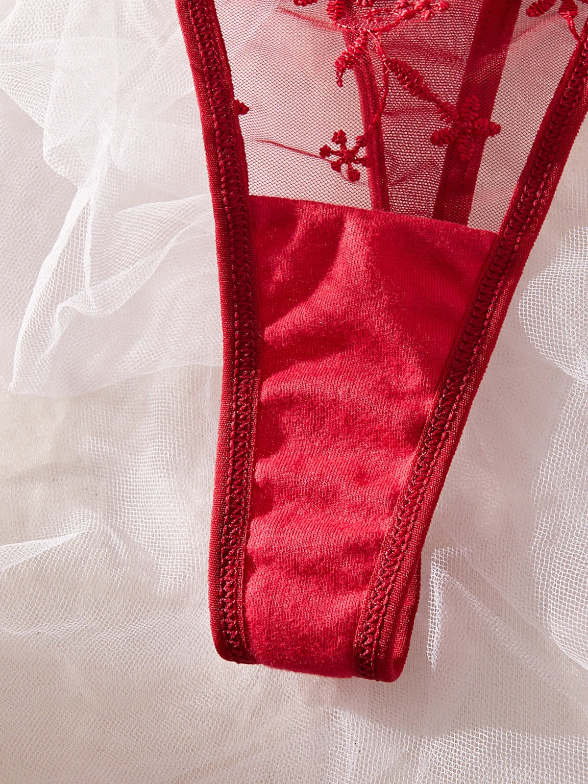 Women's Red Lace Embroidered 3-Piece Lingerie Set