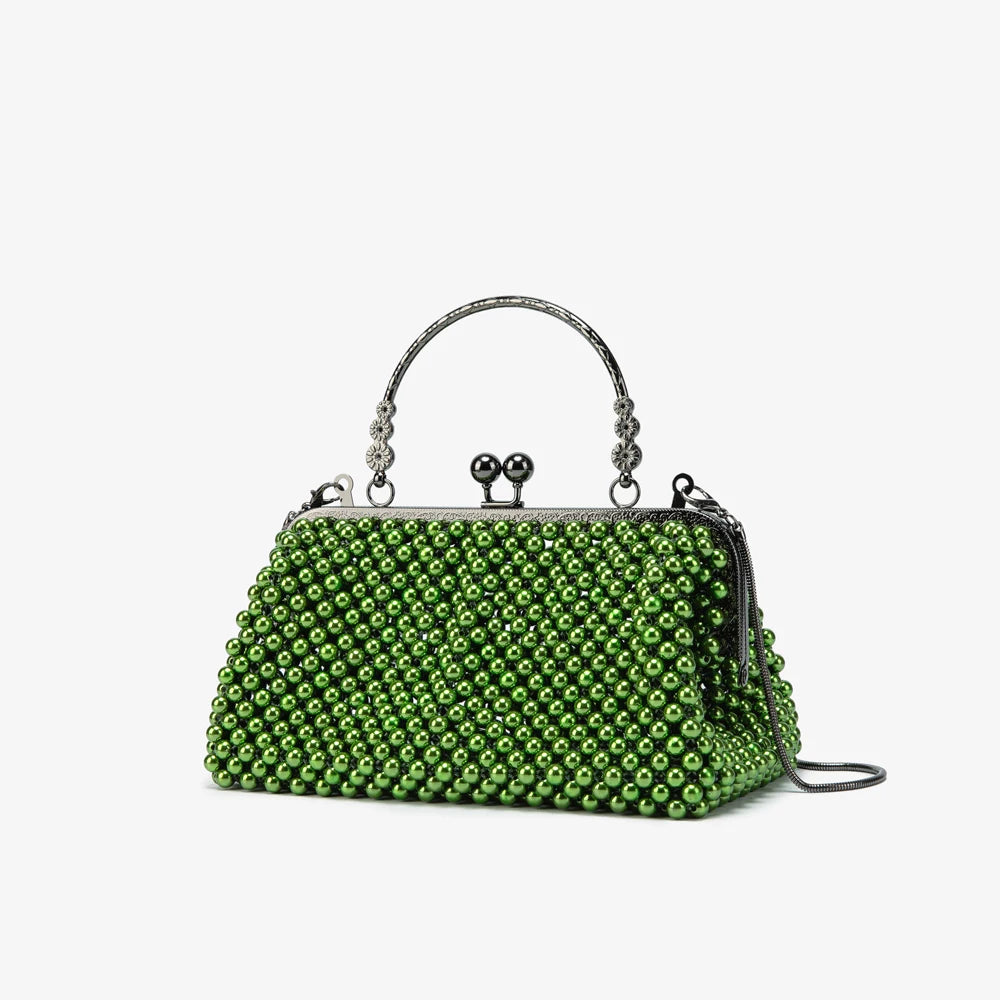 Women's Pearl Embellished ABS Frame Clutch Bag – Evening & Wedding, 6 Colors