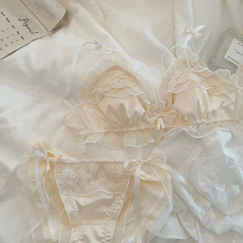 Women's Lace Bow Wireless Bra Set