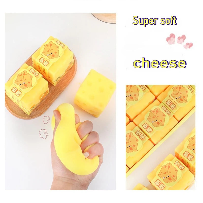 Squishy Square Cheese Squeeze Toys Slow Rebound Push Stress Relief Sensory Toy Soft Butter Cheese Fidget Toy Christmas Present