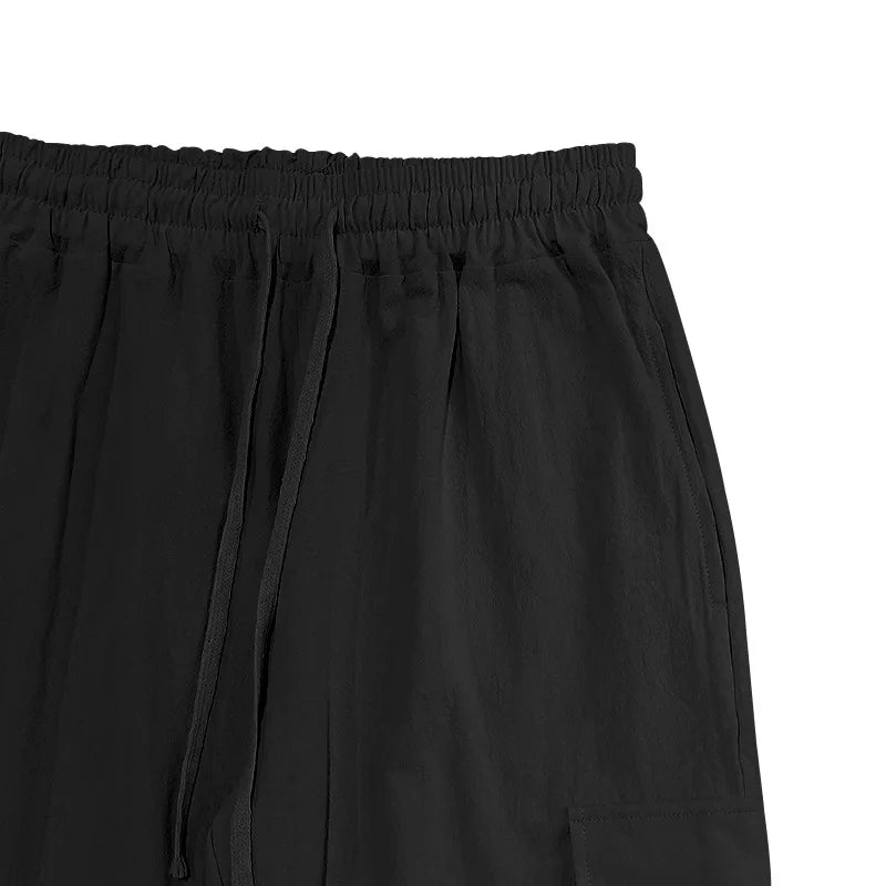 Amazon Cross-Border Cotton and Linen Tied Feet Multi-Pocket Tether Solid Color Loose Drawstring Trousers