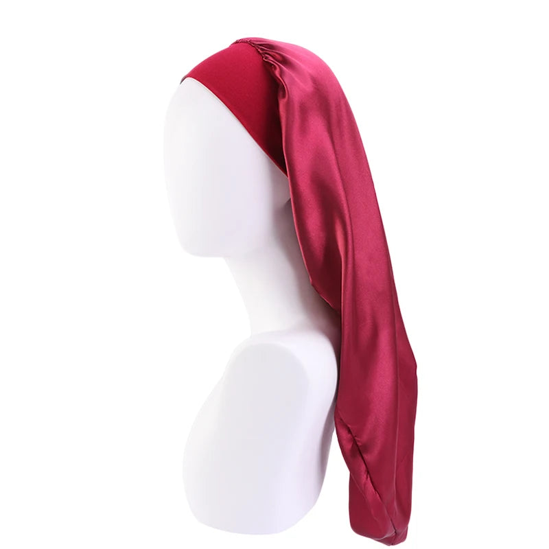New Long Satin Bonnet Sleep Cap Women Silky Sleeping Cap With Wide Elastic Band Hair Care Turban Braids Curly Hair Natural Hair