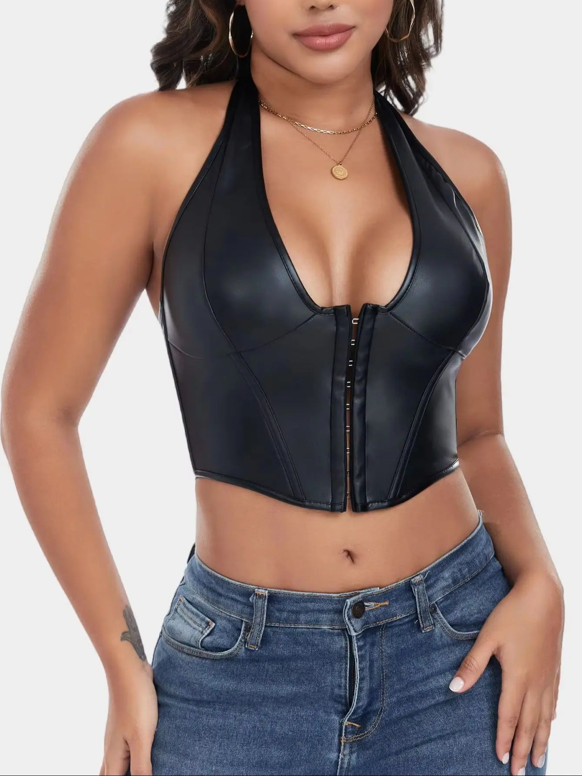 Women's PU Leather Corset-Style Vest Top